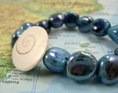 Shell Bracelet with Blue Ceramic Beads