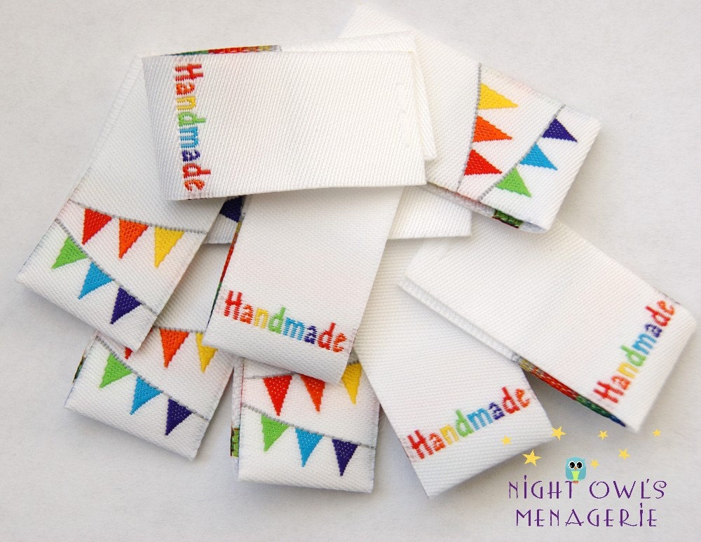 Colorful Banner Foldover Woven 'Handmade'  set of 25 clothing labels