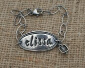 Rustic Silver Bracelet Collection - Oval Name Bracelet