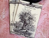 Gift Tags, French Bird Tags, Vintage Bird and Flower Tags - Black, Ivory - Set of 4