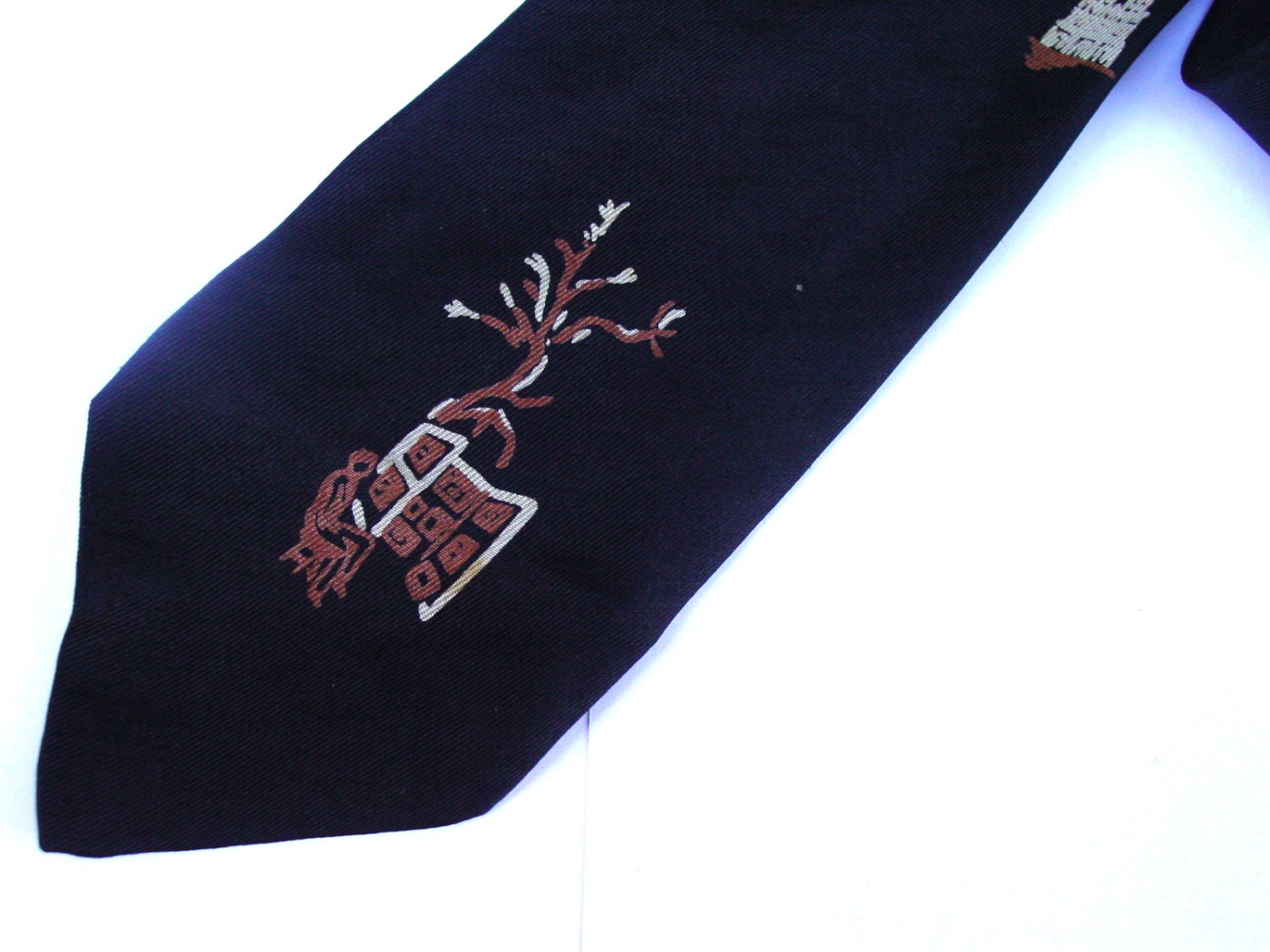1950s Street of Paris Skinny Silk Necktie -  Cool Mad Men Era Fashion in Black