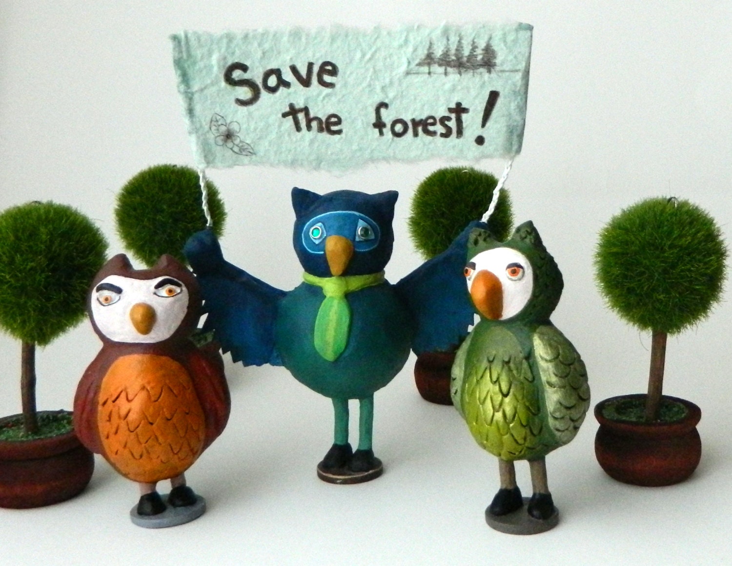 Cake topper paperclay Mini Sculpture  - Leroy the Forest Activist