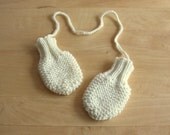 Hand Knit Baby Mittens with String - Cream Knit Baby Mittens - Baby Mitten - Baby Knit Mittens - Thumbless Baby Mitts - READY TO SHIP