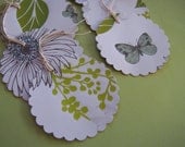 Gift Tag set of 6 - Green Leaf and Nature theme - Shiny scallop trim circle Tags Chic
