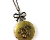 Necklace - Chipmunk Squirrel Charm Vintage Brass Locket