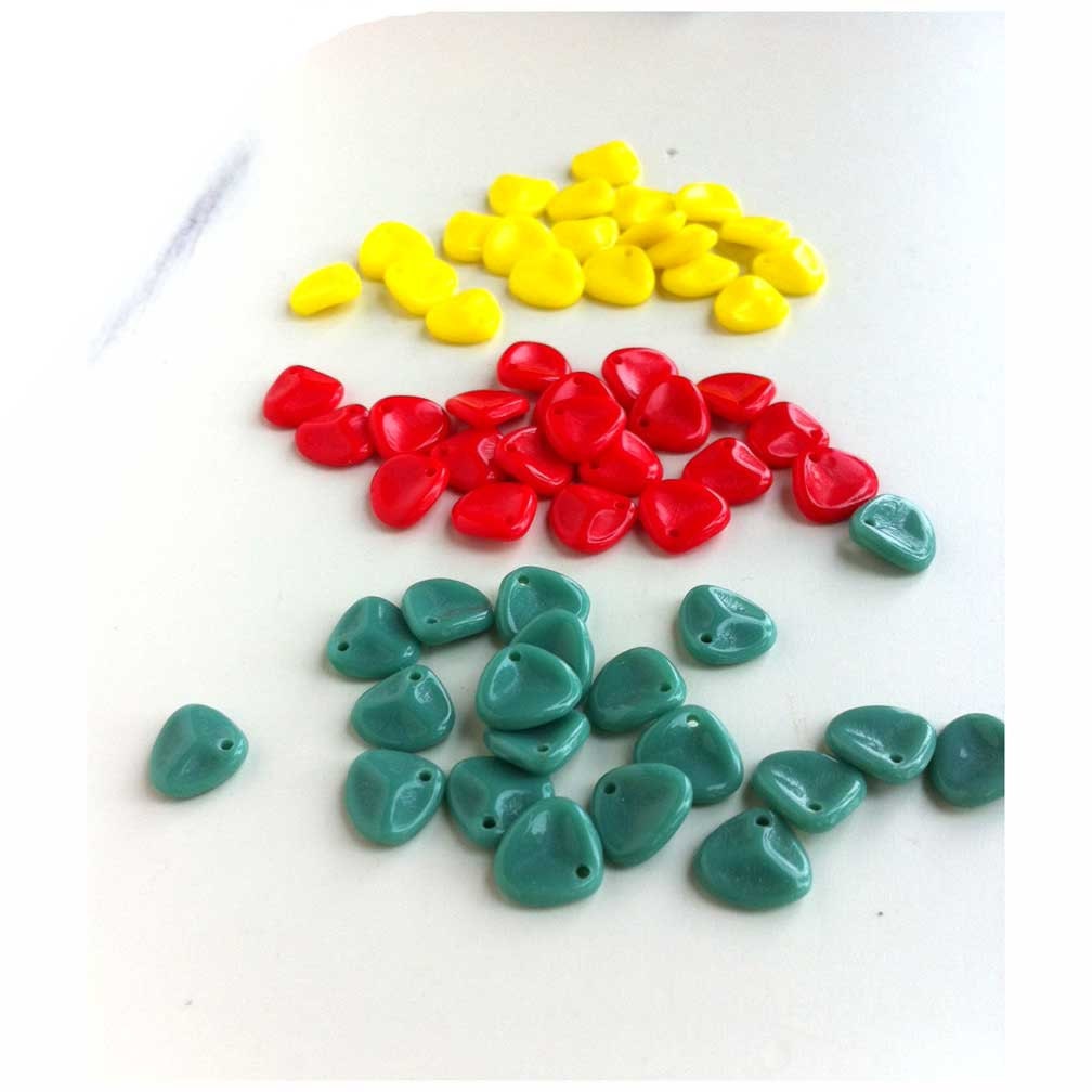 Mini Rose Petal Flower Beads Czech Red Turquoise Yellow Color Sampler
