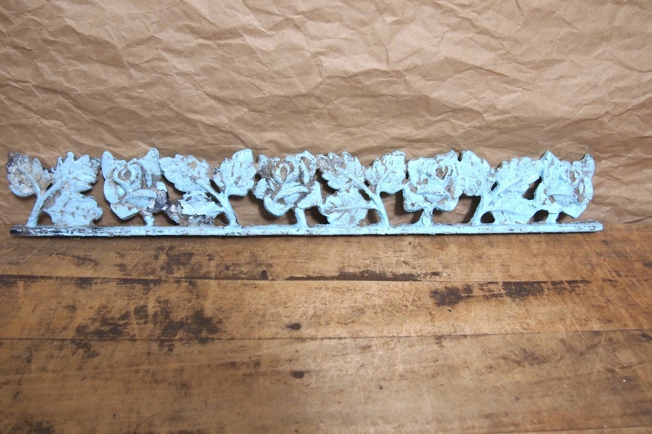 Vintage metal Decorative iron Scrollwork piece accent Architectural Fretwork  Chippy Shabby  Beautiful Blue Color