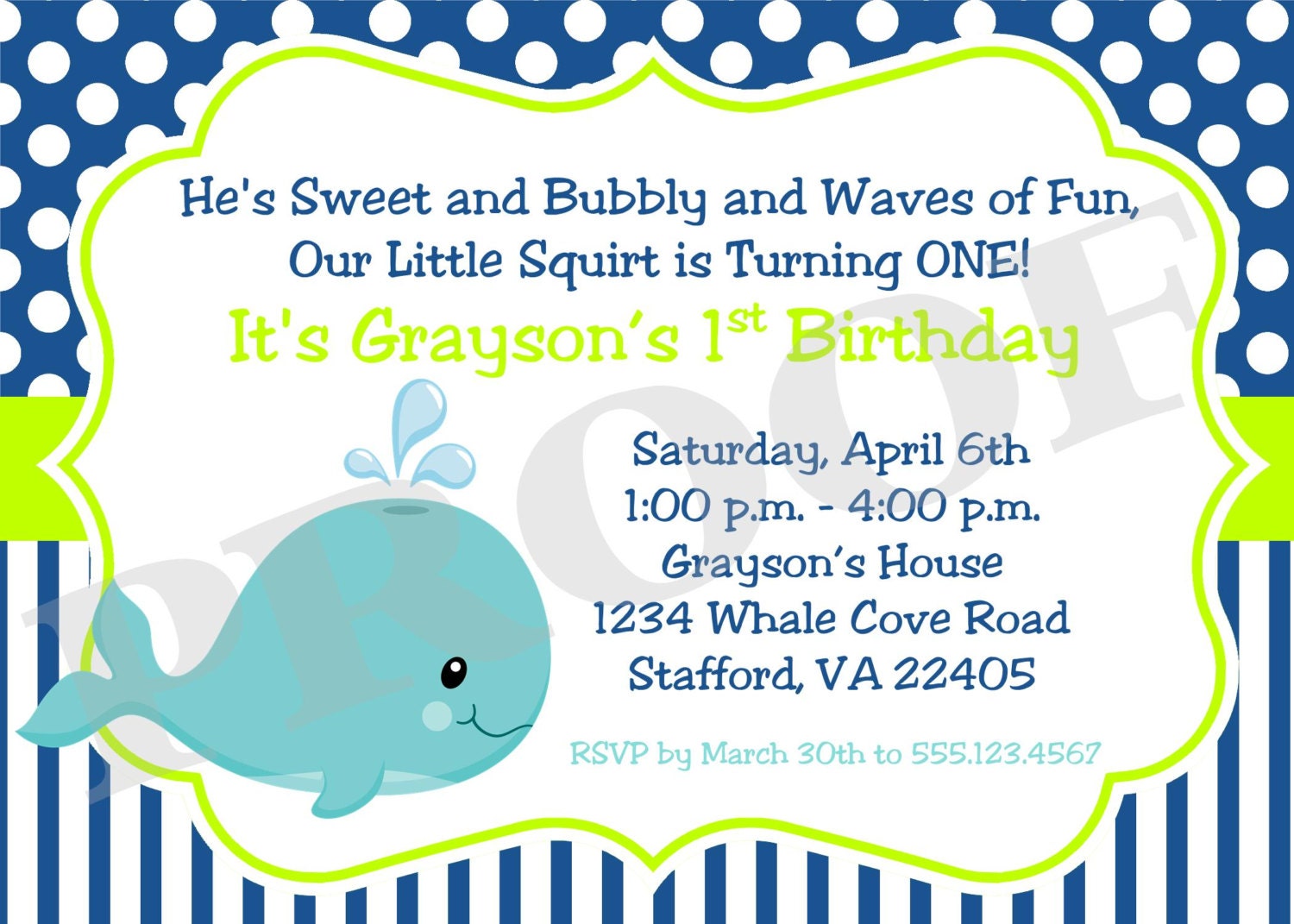 Printable Invitation - Whale of a Party - I design - You Print - for BIrthday or Baby Shower