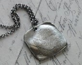 Square Fine Silver Fingerprint - Sterling Silver Necklace Chain
