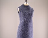 1960s sheath dress  Mod dress  60s avant garde dress steel blue fuzzy shift dress Size large 38 bust