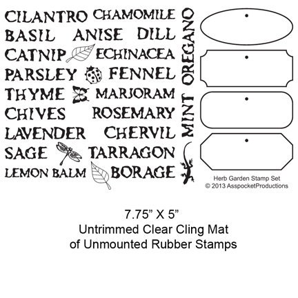 Herb Garden Hang Tags Stamp Set Clear Cling Unmounted Rubber Stamps