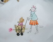 IKEA fabric by Silke Leffler Sweden 2007 illustrated barnyard animals and gardens
