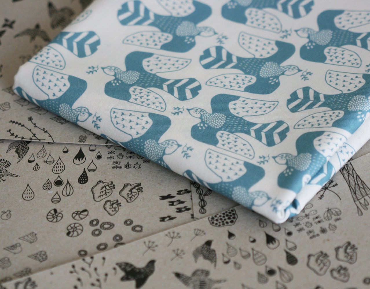Doves - Half Yard of Fabric - Turquoise on White