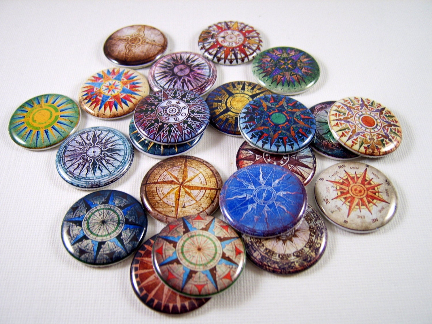 1" Flat Back Buttons, Quilt Compass Cabochons 18 Count