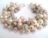 Bridesmaid Jewelry, Bridesmaid Bracelet, Vintage Theme, Nude Colours, Pearl and Rhinestone Bracelet, Cluster Bracelet, Bridesmaid Gift