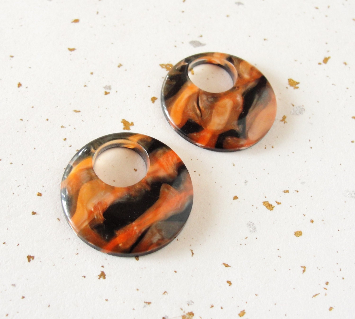 Orange vintage disks earring charms