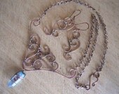 Aqua Aura Quartz Point Collar Necklace Wire Wrapped in Oxidized Copper with matching Earrings