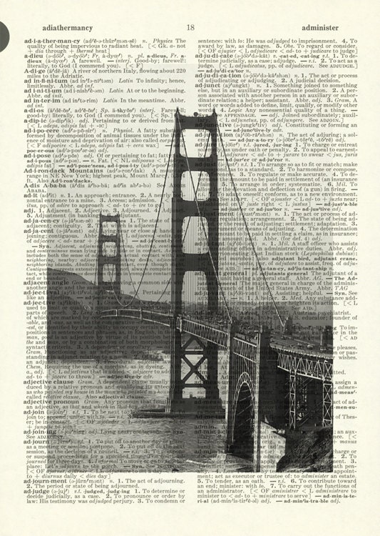 Golden Gate - printed on old page from dictionary