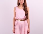 Pink Mini Dress / 80s Pleated Sleeveless Mini Dress / S to M