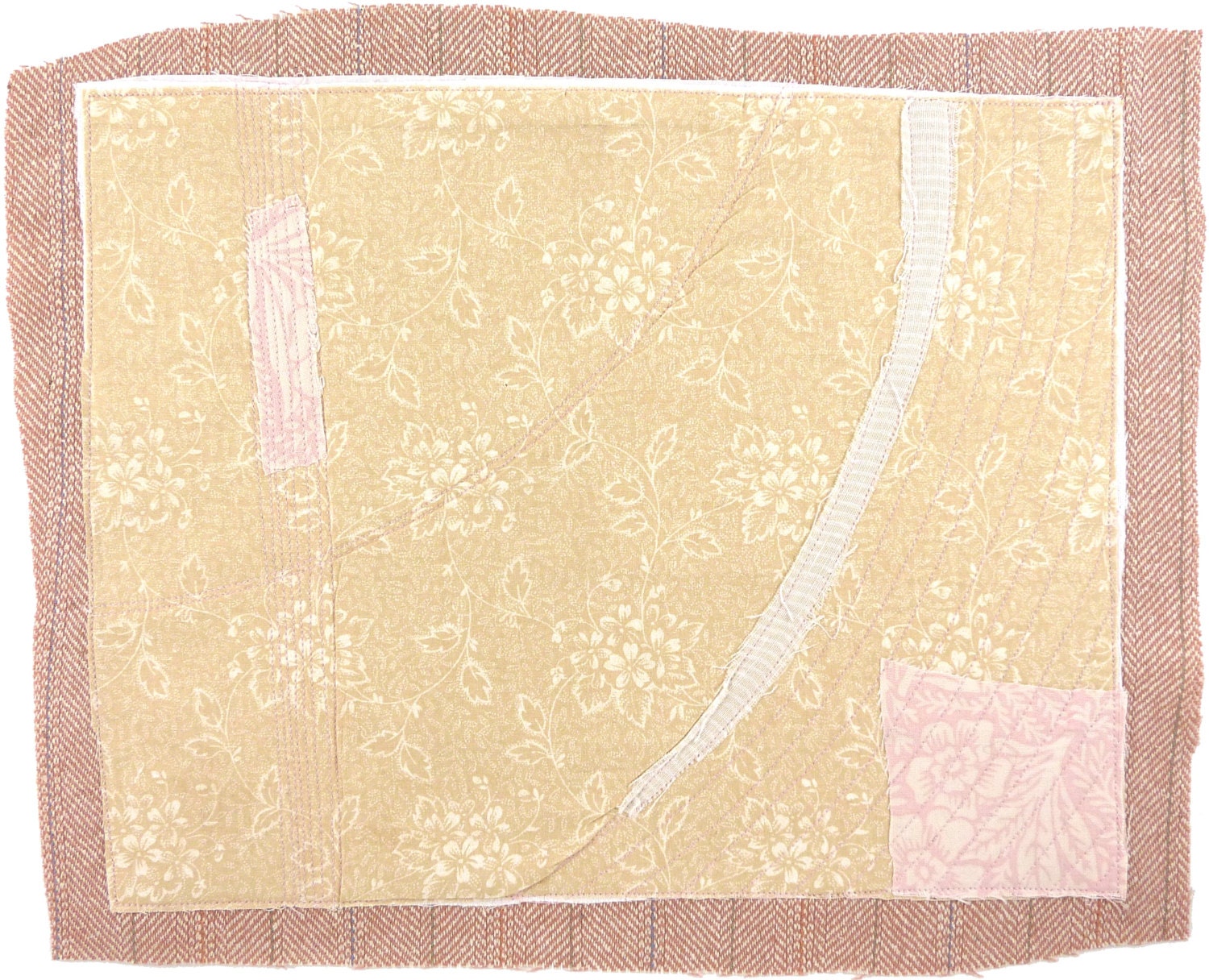 4.28.2013, quilted drawing, small art quilt, abstract, haiku, cream, tan, pink, white, ecru, gray, faded dreams