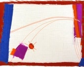 5.22.2013, quilted drawing, small art quilt, abstract, space between series, white, fuchsia, neon orange, periwinkle, beige
