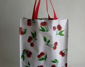 Durable Oilcloth Shopping Tote - White Cherries