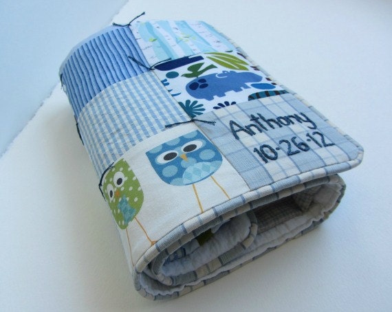 Baby Quilt  Boy with Custom Hand Embroidery by Dolce Dreams