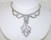 Rhinestone Wedding Necklace Vintage Jewelry Choker Bib Bridal Formal Prom Pageant