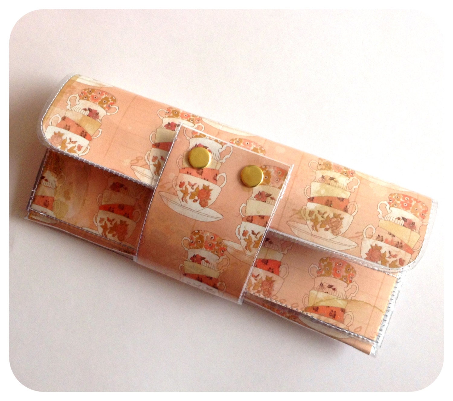 NEW Long Wallet with Zipper - Tea Cups