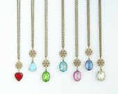 Jewel Necklace With Brass Filigree on a Brass Chain - Simple and Lovely - Choose Your Color and Length