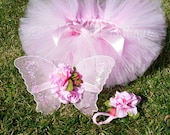 Baby Tutu Butterfly Wings - Pink Tutu Set - 1st Birthday Girl Tutu Set - Sewn 6'' Tutu Fairy Wings & Headband - sizes newborn to 24 months