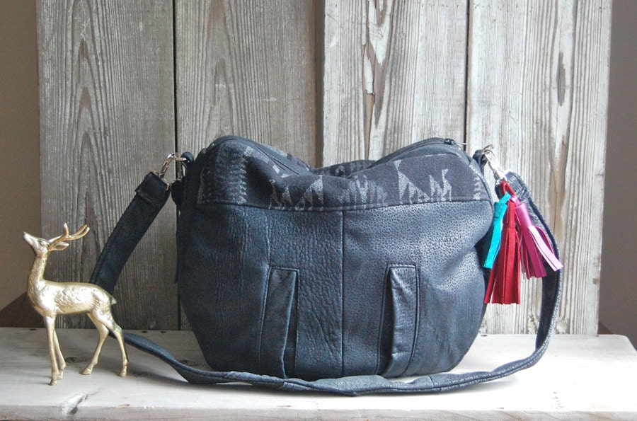 BOHO FURROW BAG /// Black Leather with tri-colored tassel