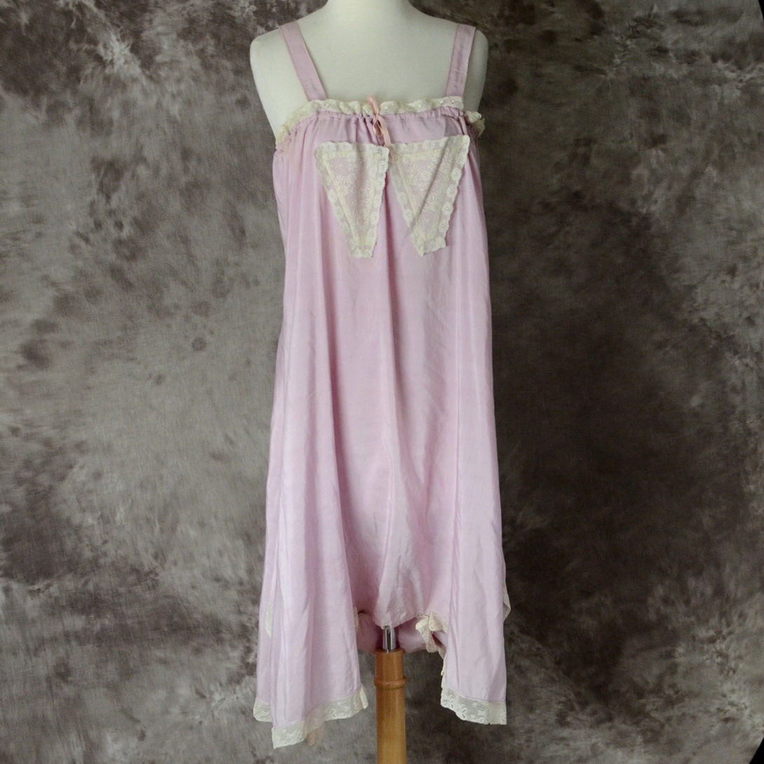 1920s Chemise Lavender Silk Teddy Lingerie Lace  Ribbon Wedding 20s