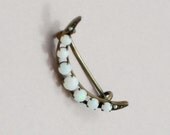 Victorian Brooch Crescent Moon White Fire Opal Silver Antique Pin