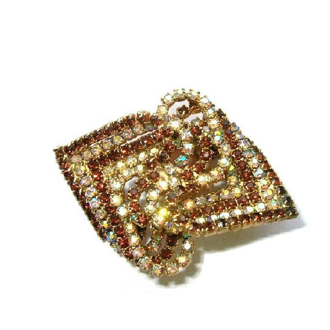 Vintage Dimensional Brooch Topaz AB Rhinestones Prong Set TREASURY ITEM