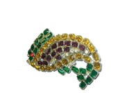 Antique Fish Brooch Pot Metal Open Back Glass Rhinestones TREASURY ITEM