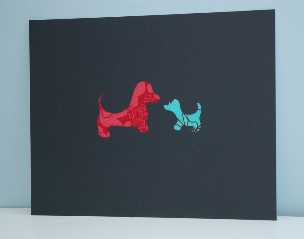 Mother's Love and puppy - Dachshund in cotton fabric - Wall Art 8x10