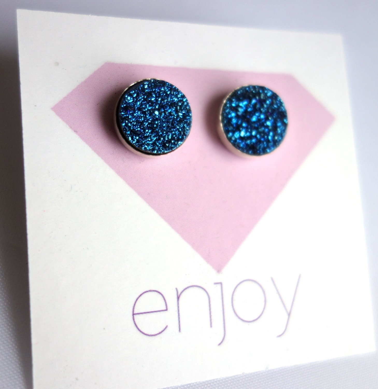 Big 10 mm Midnight Blue Drusy Studs in Sterling Silver