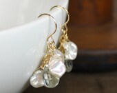 Gold Gemstone, Pearl Earrings - Cascade - Elisabetta