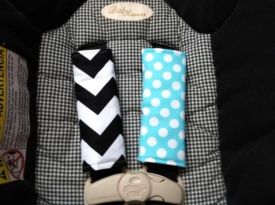 Cute Black Chevron and Ocean Ta Dot Car Seat Strap Covers