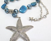 Starfish Necklace / Mother of Pearl Beach Necklace / Blue Necklace / Necklace & Earrings Set
