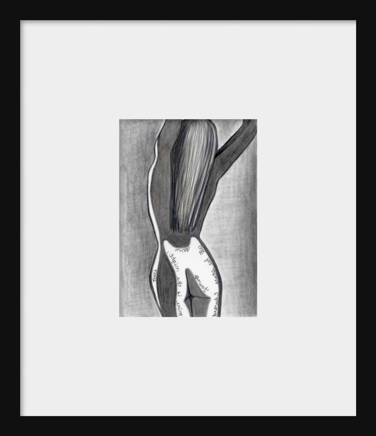 Aceo female nude pencil drawing art print with poet Edward Young quote in mirror writing Night