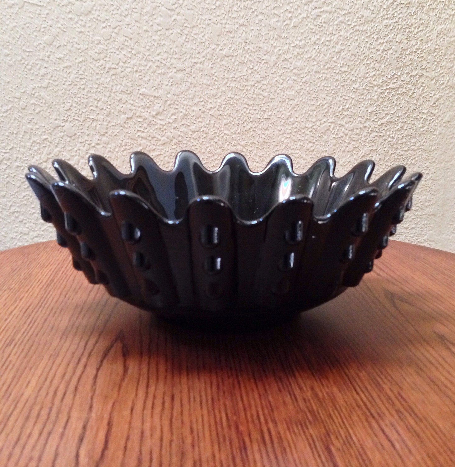 Mid Century Vintage Gothic Brutalist Hobnail Style Art Glass Bowl