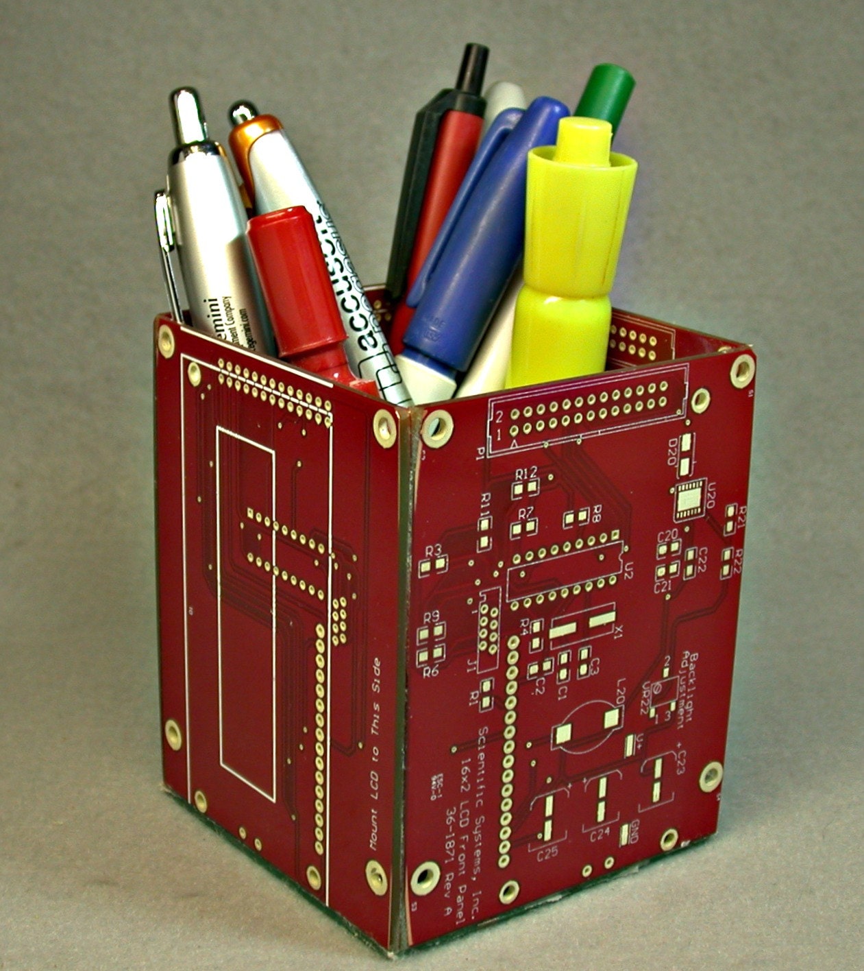 Recyced RED Circuit Board PENCIL BOX Office Geekery pb6