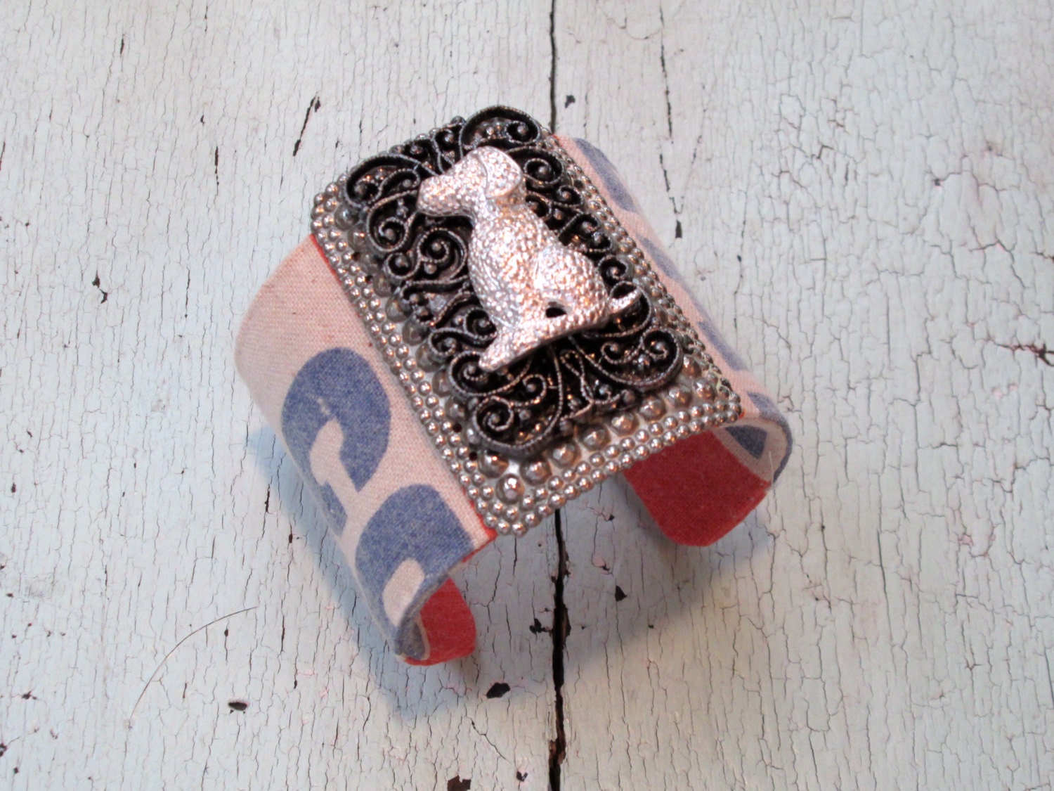 Dog Cuff Bracelet - Repurposed Vintage
