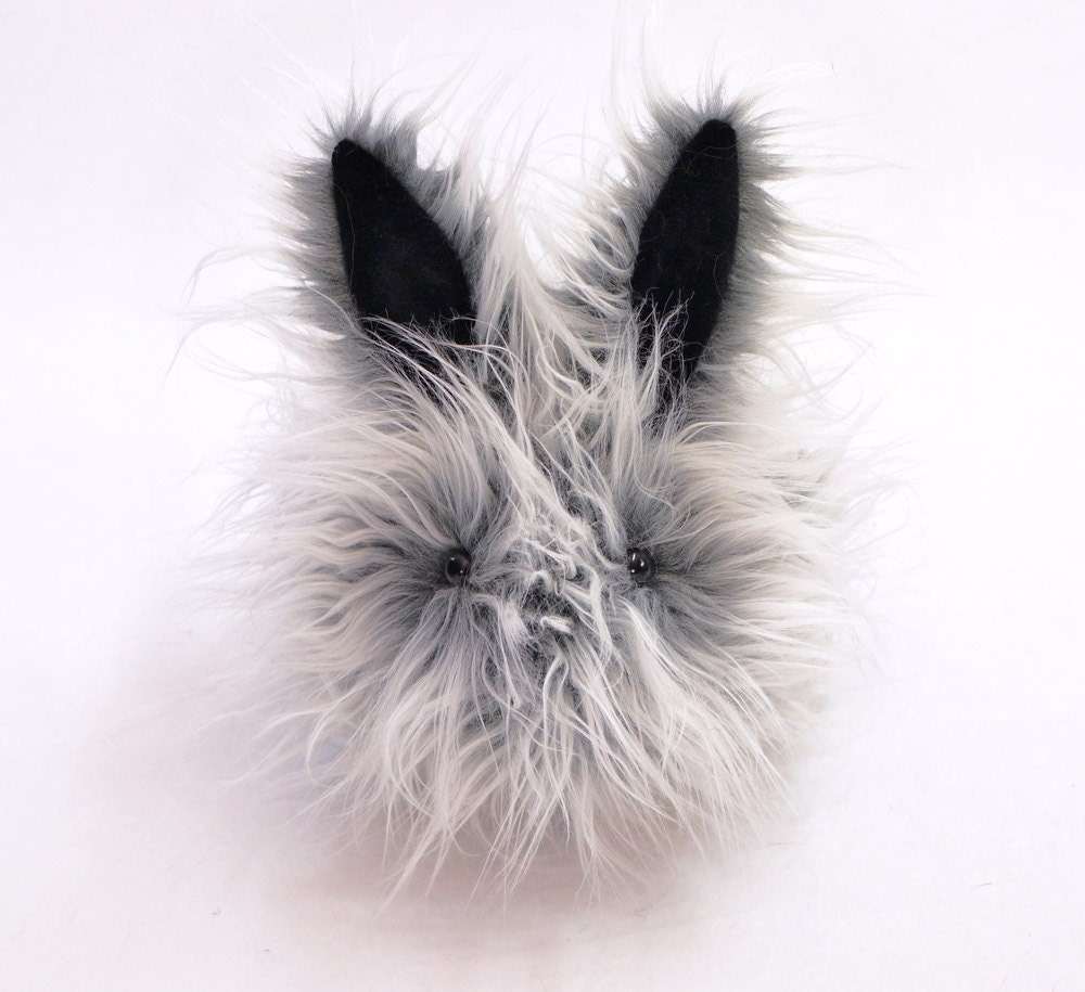Whisper Gray Fuzzy Bunny Stuffed Toy Faux Fur Plushie - Large Size