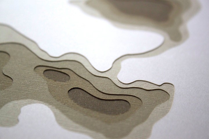 Topography in Olive No. 29 (8 x 10 original papercut)