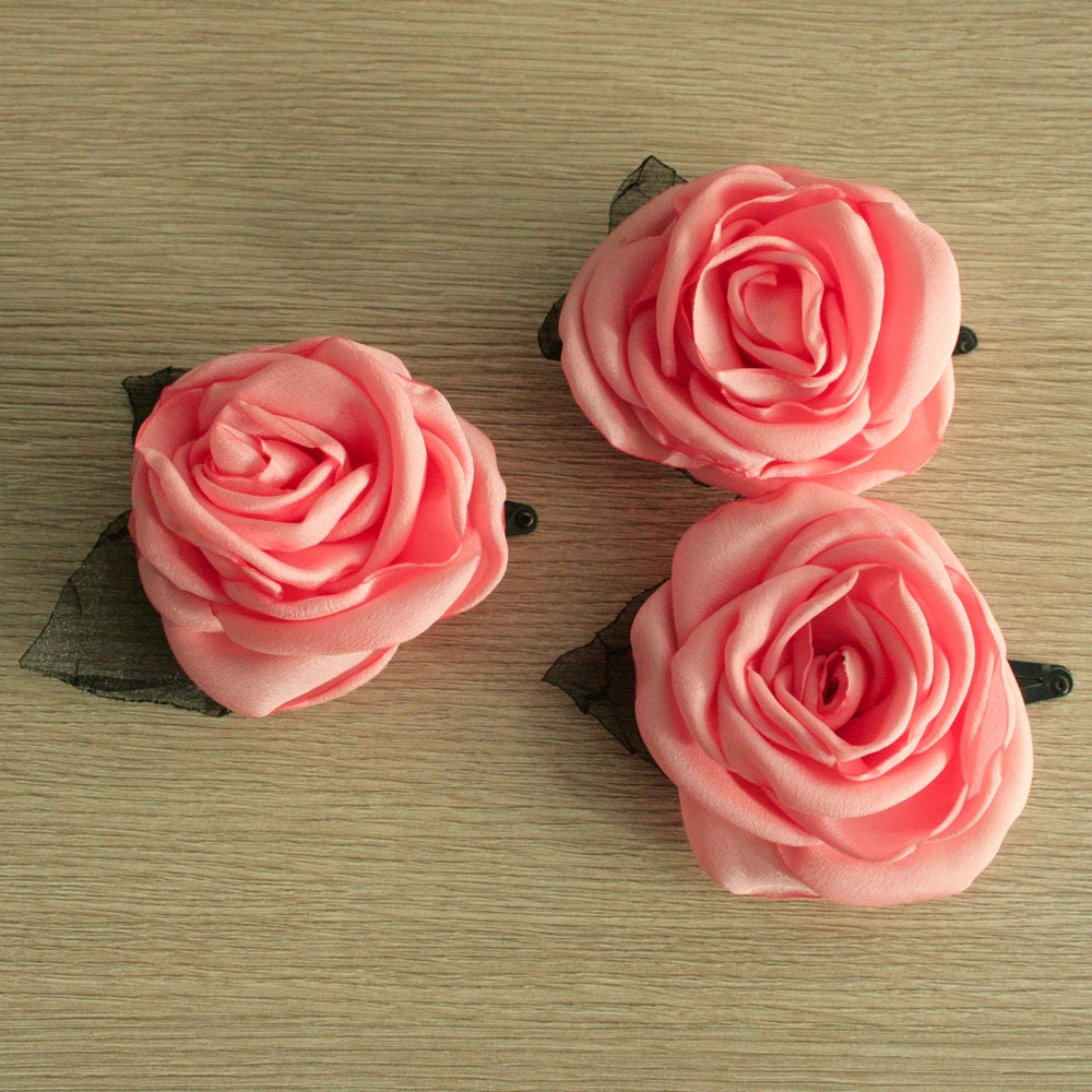 3 pink roses ---for Bride, bridesmaid and flower girls---head piece, hair  pins