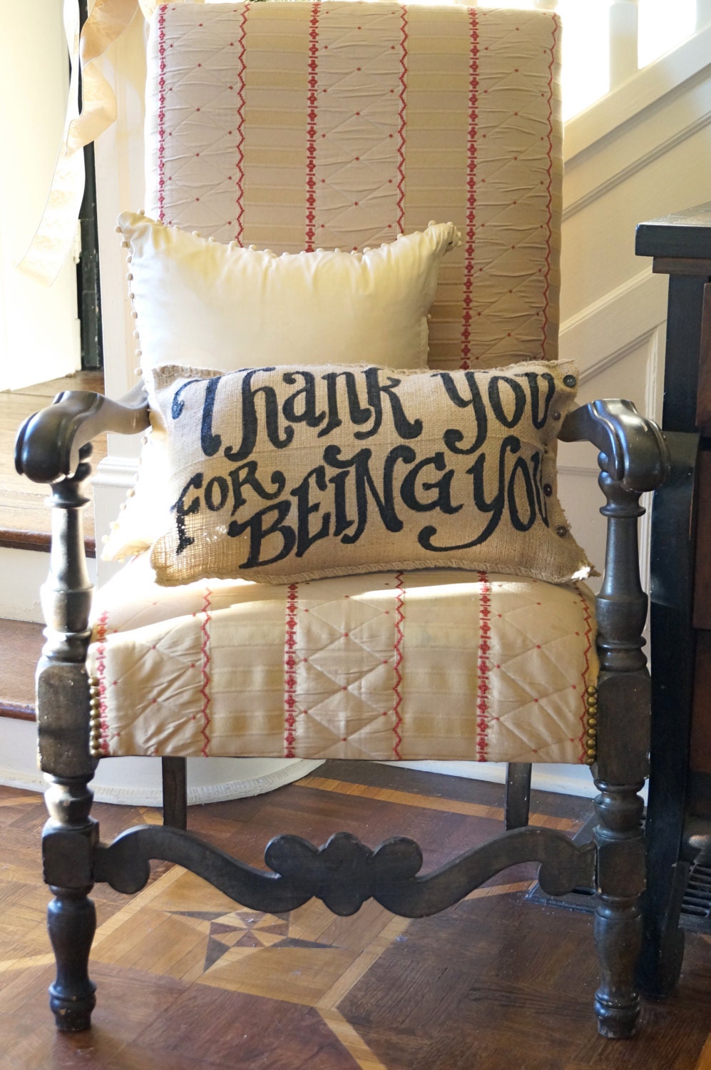 Quincy Burlap Pillow - Thank You for Being You