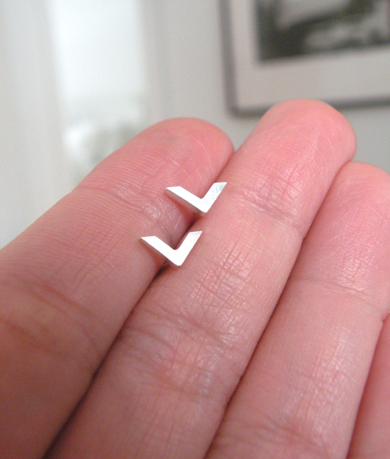 In Flight - chevron post sterling silver earrings